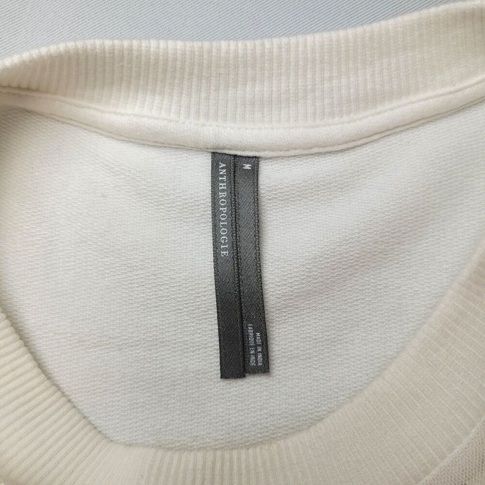 By Anthropologie Wmn Embroidered Beaded Puff Sleeve Sweatshirt Top Ivory Sz Med - Picture 8 of 13